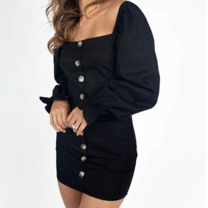 KITTENISH- TALK FLIRTY BLACK BUTTON DRESS